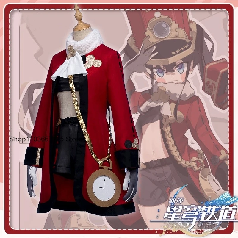 

Game Honkai: Star Rail Pom-Pom Cosplay Costume Conductor Cosplay Red Uniform Hat Accessories for Girls Woman Convention Costume