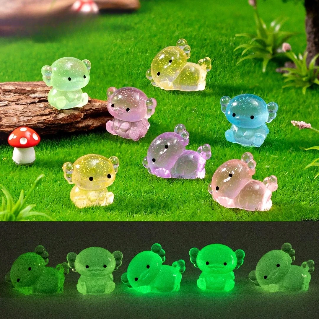 مضيئة صغيرة الراتنج لطيف Axolotl سداسية دمية تنين توهج في الظلام تمثال الجنية حديقة DIY بها بنفسك المشهد الصغير ديكور