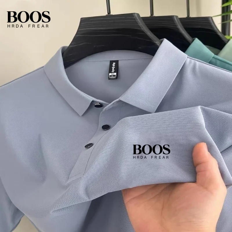 Summer men's high-quality seamless silk polo shirt, new fashionable, casual, comfortable and refreshing T-shirt top