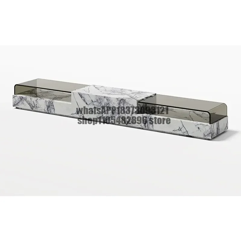 Natural marble glass coffee table TV cabinet small apartment simple modern small apartment floor white