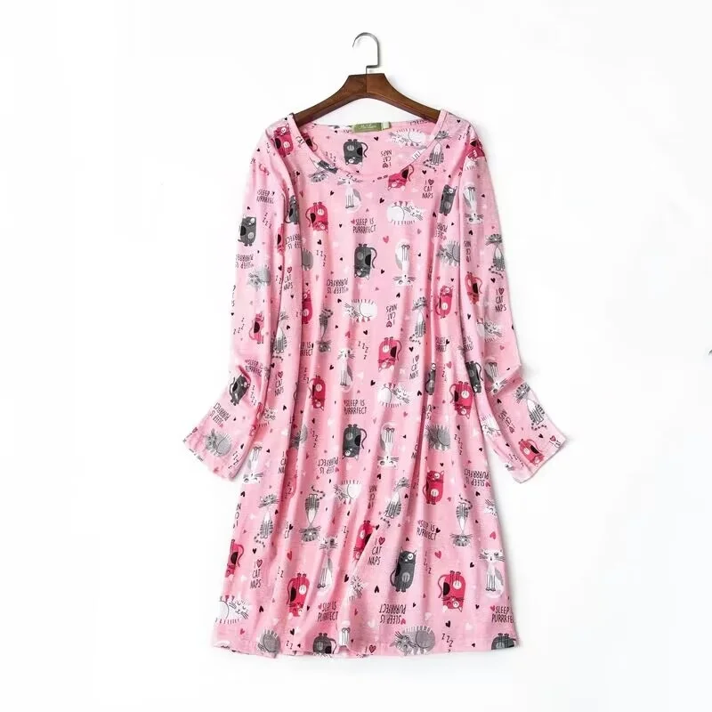 

Women's Long Sleeve Nightdress Cotton Homewear Sexy Dot Print round Collar Sleepwear Big Size Cartoon Print Casual Home Fashion