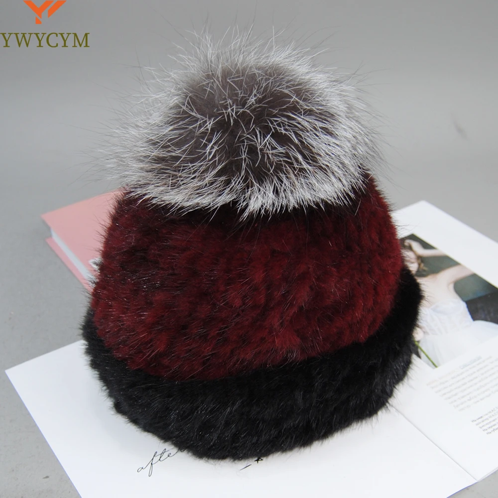 

Top Quality Natural Fox Fur Pom Poms Beanie Lady Fashion Women's Winter Knitted Mink Fur Patchwork Real Mink Fur Hat Cap