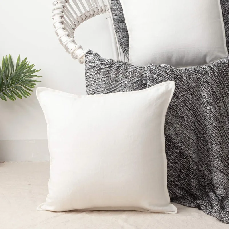 

100% Pure Linen Solid Color White Throw Pillow Case Euro Sham for Sofa Bed Chair Decoration Pillowcase Cover Zipper Design