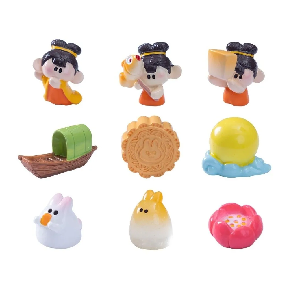 Chinese Style Mid-Autumn Festival Ornament Boat Lotus Lamp Goddess Chang'e Landscape Mooncake Moon Luminous Rabbit Figurine