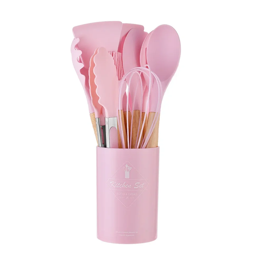 12PCS Silicone Kitchenware Non-Stick Cookware Kitchen Utensils Set Spatula Shovel Egg Beaters Wooden Handle Cooking Tool Set, image 13