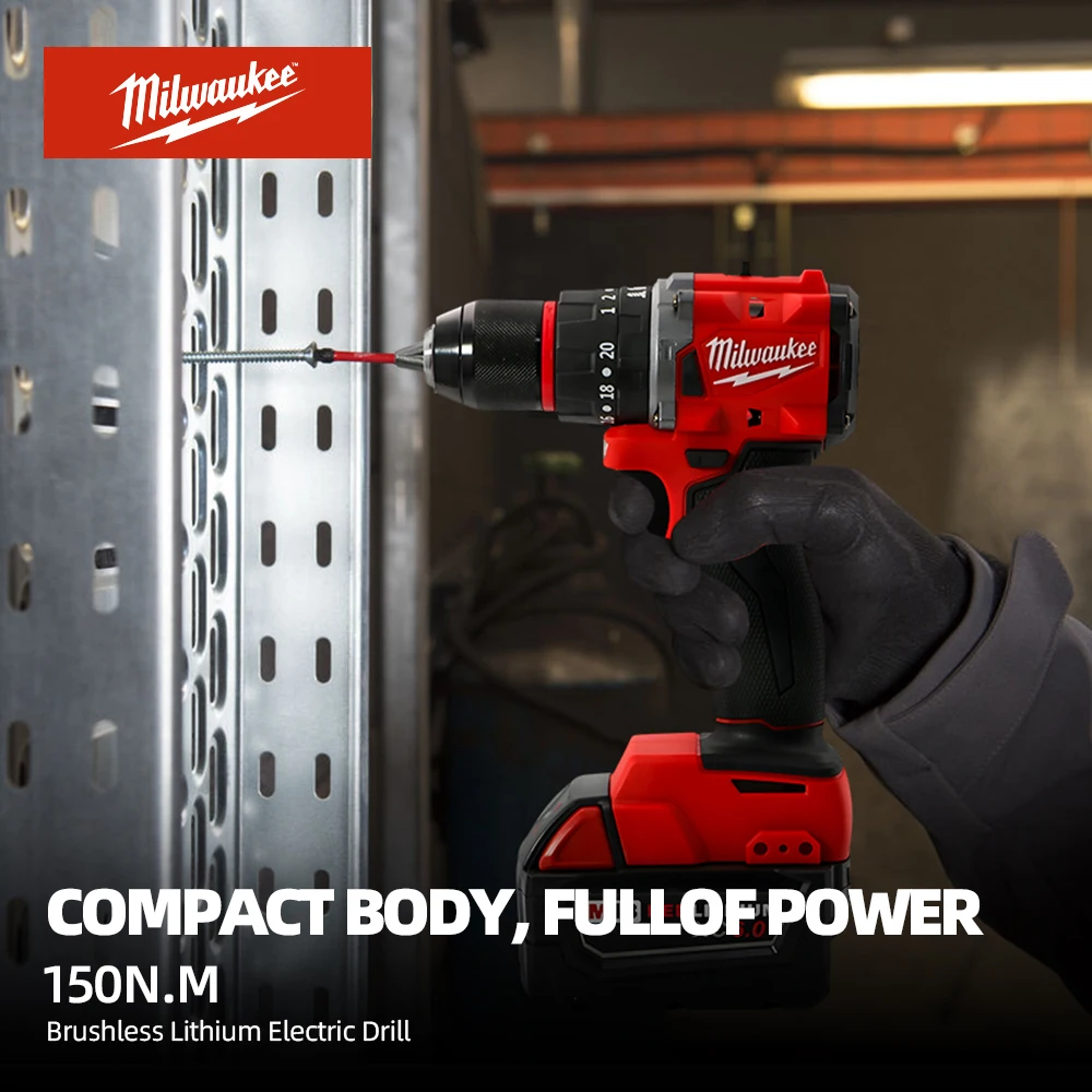 Milwaukee Brushless Impact Electric Drill Instant Punch M18 Battery High Torque High Speed Running Rechargeable Motor Power Tool