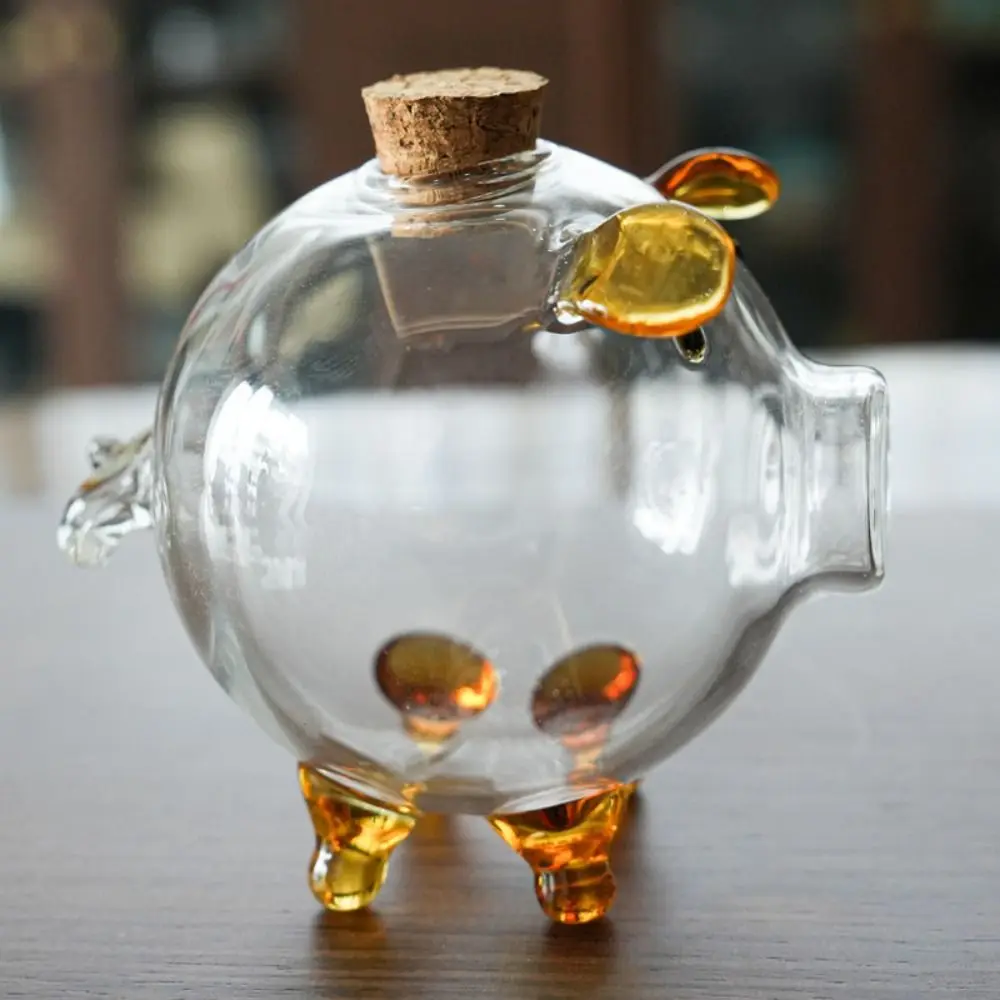 Transparent Cartoon Piggy Money Bank Multi-purpose Lightweight Glass Money Jar Visible Durable Golden Beans Container Desktop