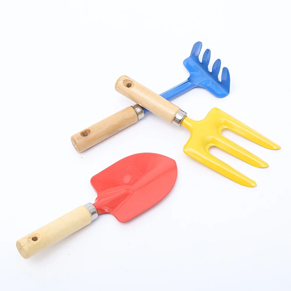 

3Pcs Gardening Tools Set Portable Carbon Steel Wooden Handle Planting Tools for Small Indoor Outdoor Garden Soil Loosening