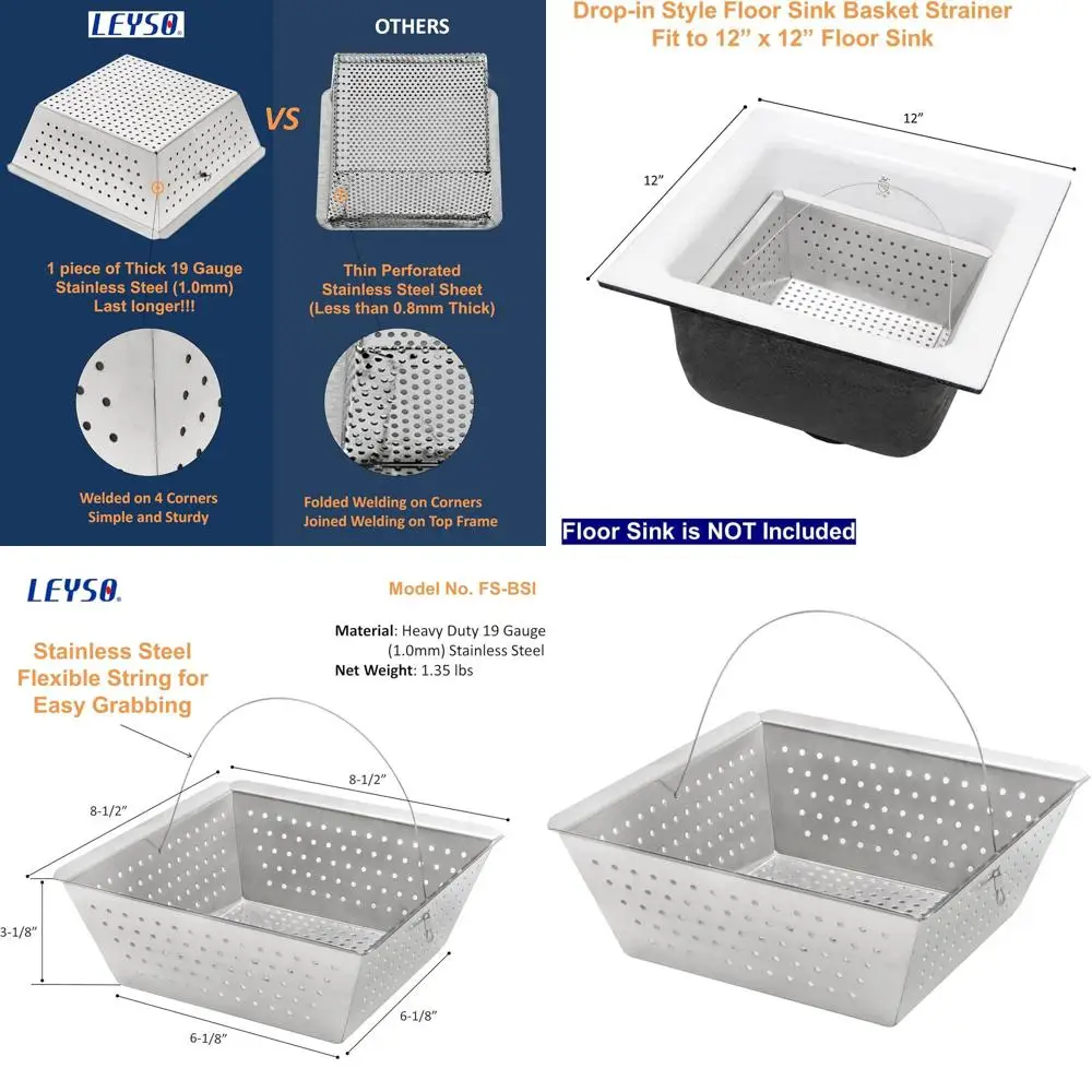 

Drop-in Stainless Steel Sink Strainer with Basket, 8.5 x 8.5 x 3.25, Suitable for Kitchen, Restaurant, and Bar Use