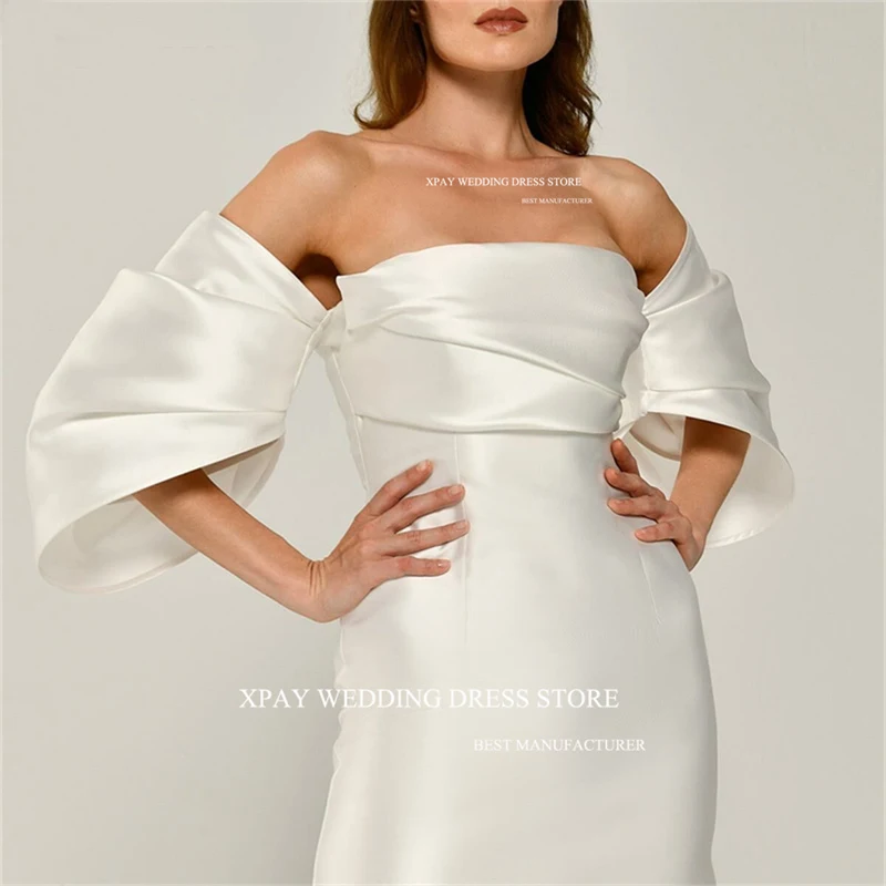 XPAY-Robe de Mariée Courte en Satin Simple, Manches Bouffantes Amovibles, Plissée, Sans Bretelles, pour Patients, ixde la Mariée