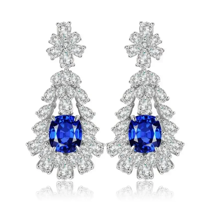 RUIF 2023 Hot Sale 4.5ct Cushion Shape  Lab Grown Cobalt Spinel Earrings S925 Silver Jewelry Engagement Women