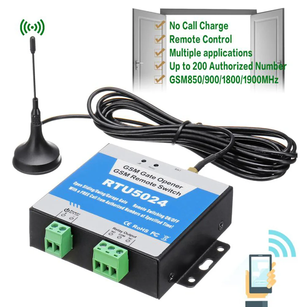 

Quad-Band Gate Relay Switch Control Door Opener with Remote RTU5024 GSM Antenna 850/900/1800/1900MHz