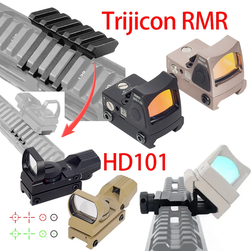 Trijicon RMR 45 degrés décalage Picatinny 20mm rail montage tactique RMR Red Dot vue réflexe portée réglable ciblage optique fusil de profil bas ajustement 20mm rail Airsoft pistolet Glock17 Glock19