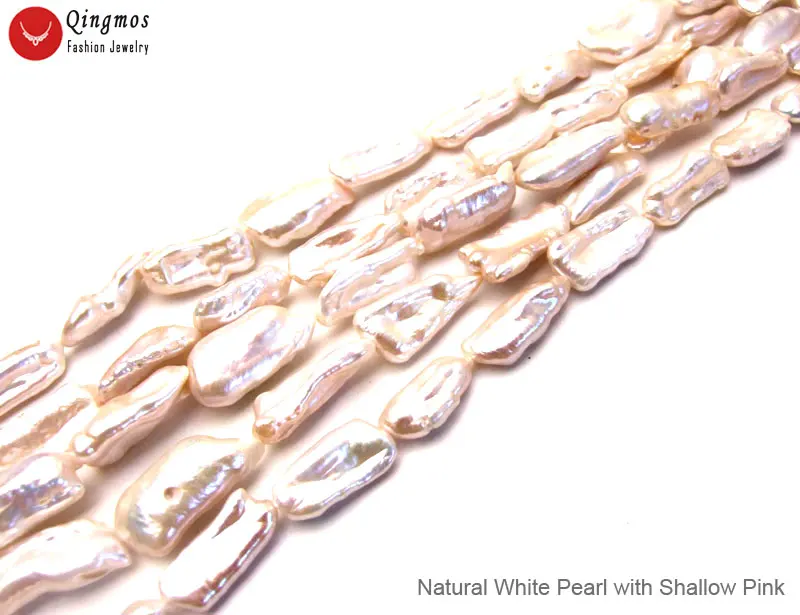 

Qingmos 10*20mm Biwa Natural Freshwater White Pearl Loose Beads for Jewelry Making DIY Necklace Bracelet Earring Strand 14''