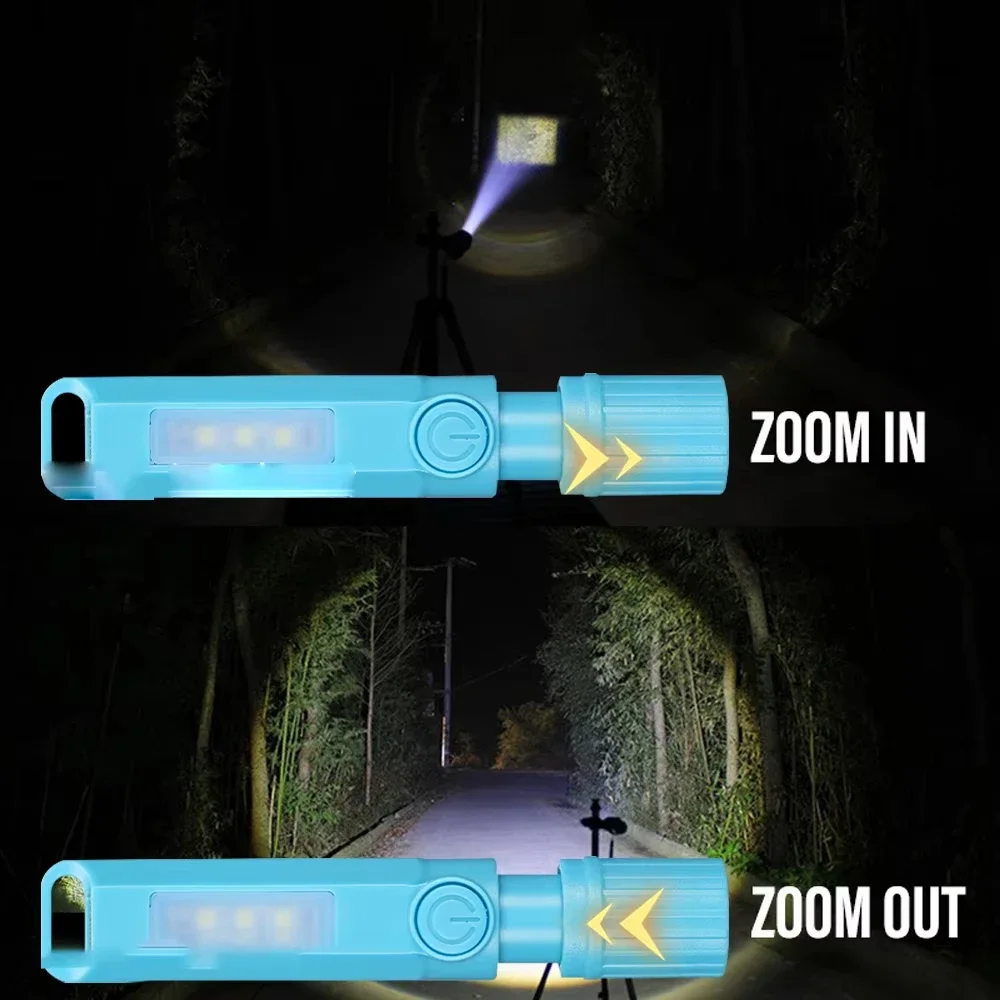 Portable Strong Light LED Flashlight Telescopic Zoom 4 Lighting Modes Working Light Type-c Rechargeable Outdoor Camping Light