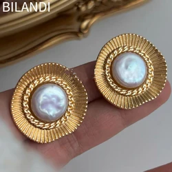 Retro Jewelry  Texture Metal Simulated Pearl Stud Earrings For Female Girl Gift