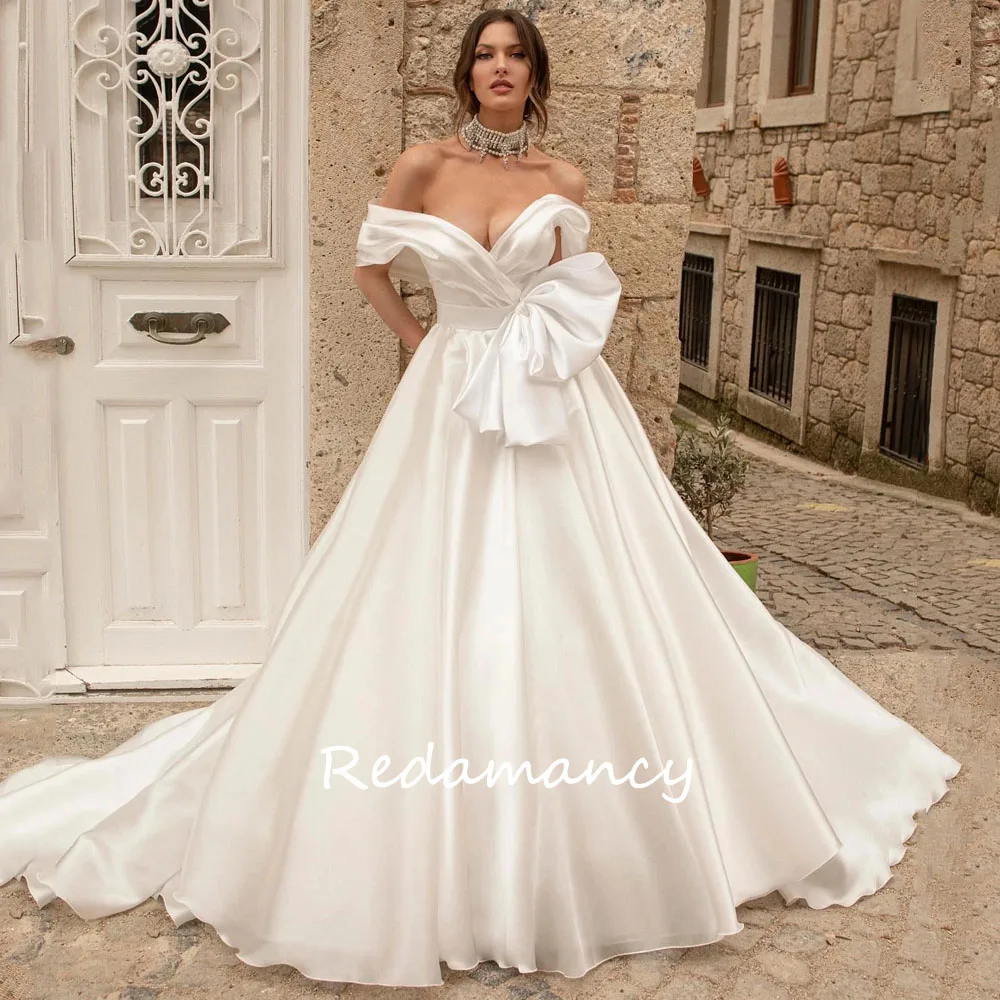 

Redamancy Gorgeous Wedding Dresses For Women 2023 Sweetheart Bridal Gowns Satin A-Line Robes Vintage Bow Vestidos De Novia 2024