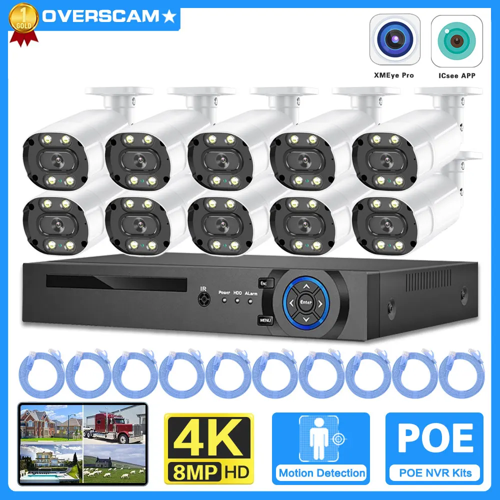 

H.265 16CH 4K POE NVR Kit 8MP CCTV System Outdoor Weatherproof Color Night Vision Security IP Camera Video Surveillance set