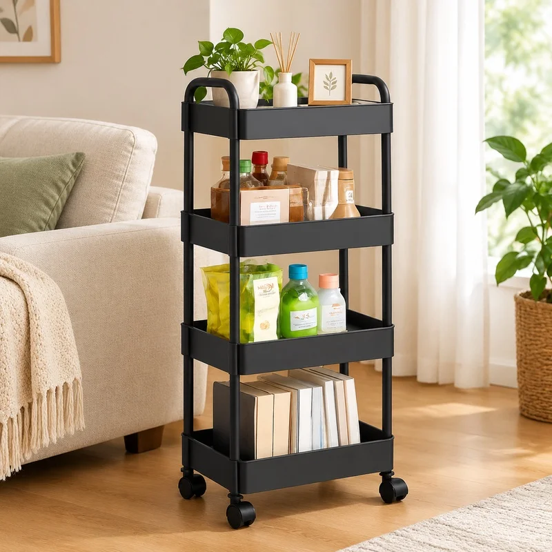 Multi-Purpose Storage Shelf Unit for Organizing Snacks, Books, and Household Items in Kitchen or Living Areas