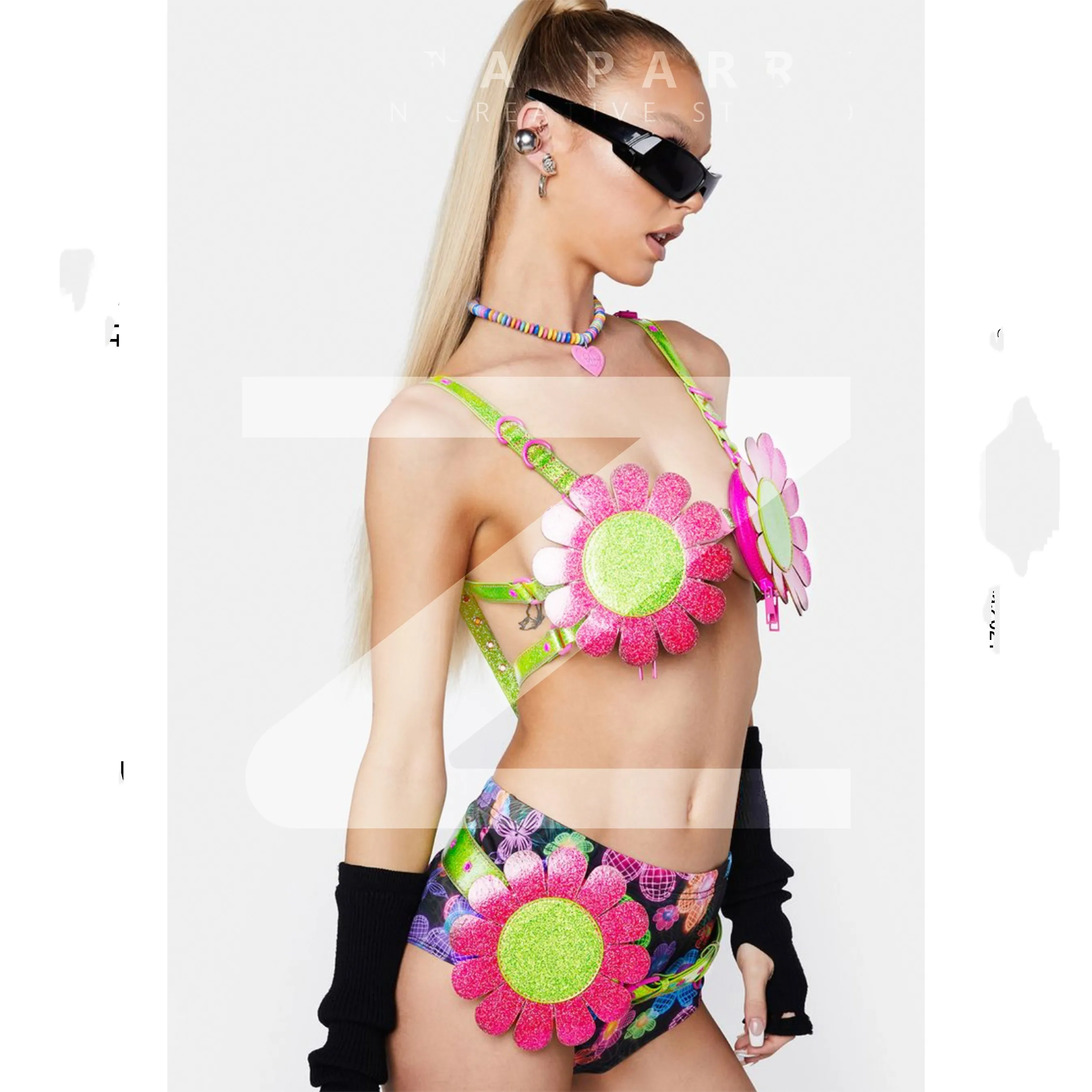 Europe and the United States exaggerated colorful sunflower bikini nightclub bar ds women's team gogo costumes