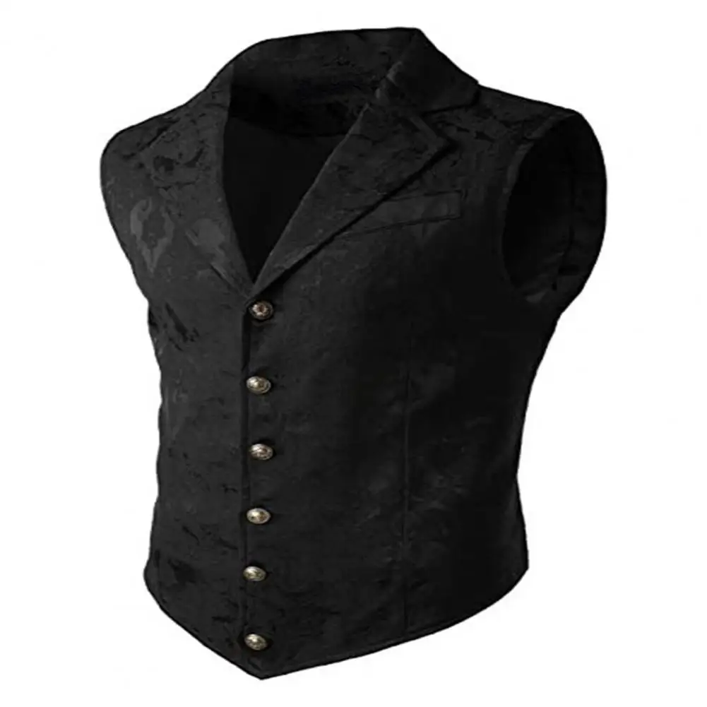 

Men Vest Retro Slim Fit Men's Business Vest with Turn-down Collar Single-breasted Buttons Formal Solid Color for Wedding