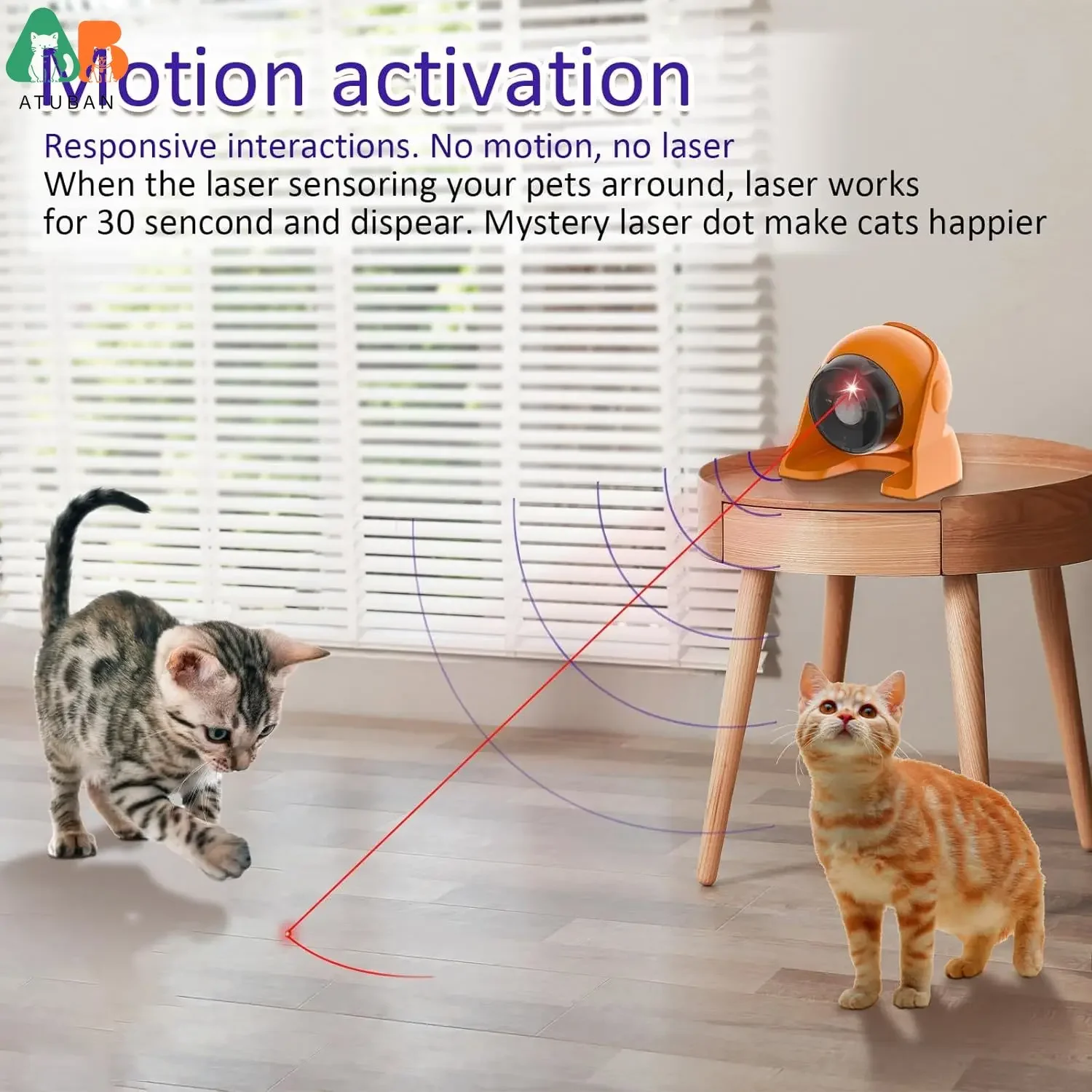 KLYM-Automatic Cat Laser Toys, Interactive Cat Toys, Built-in Real Motion Sensor, Multi-Angle Adjustable Rechargeable Pet Toys