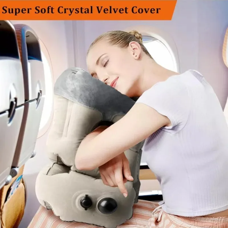 Inflatable Travel Pillow with Soft Slipcover Airplane Sleep Comfort Support Neck Relieve Neck Pain Face Down Protection Spine