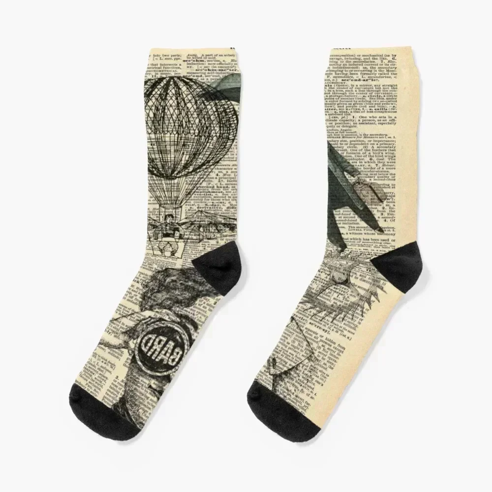 

newspaper printbinoculars hot air balloon victorian steampunk Socks Wholesale luxe Boy Child Socks Women's