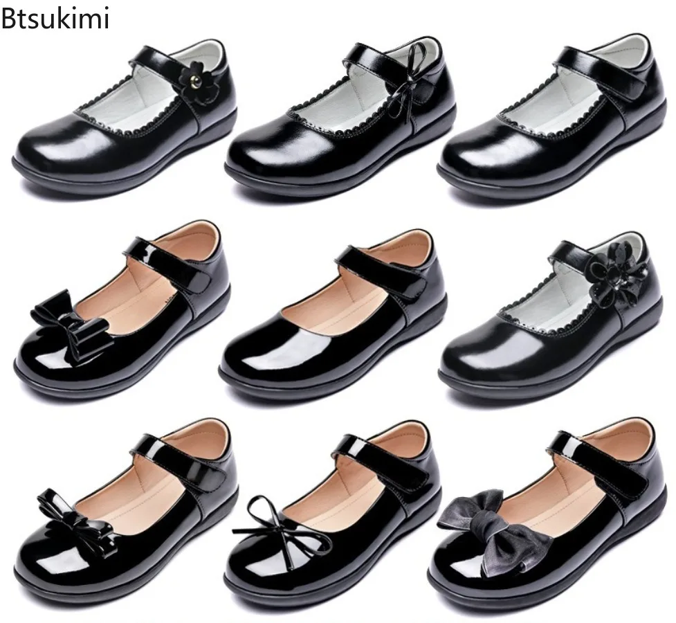Children's Leather Shoes Spring Autumn Versatile Black School Girl Shoes Fashion Kids School Uniform Performance Shoes Versatile