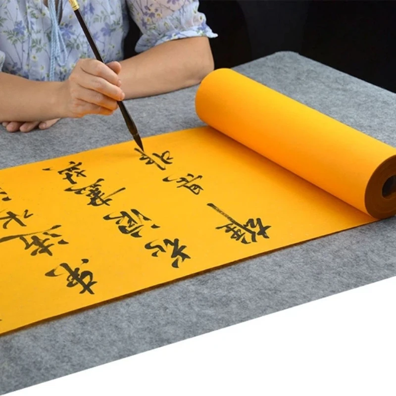 Sprinkling Gold Color Half Ripe Xuan Paper Long Roll Archaize Rice Paper Calligraphy Brush Pen Special Blank Creation Papier