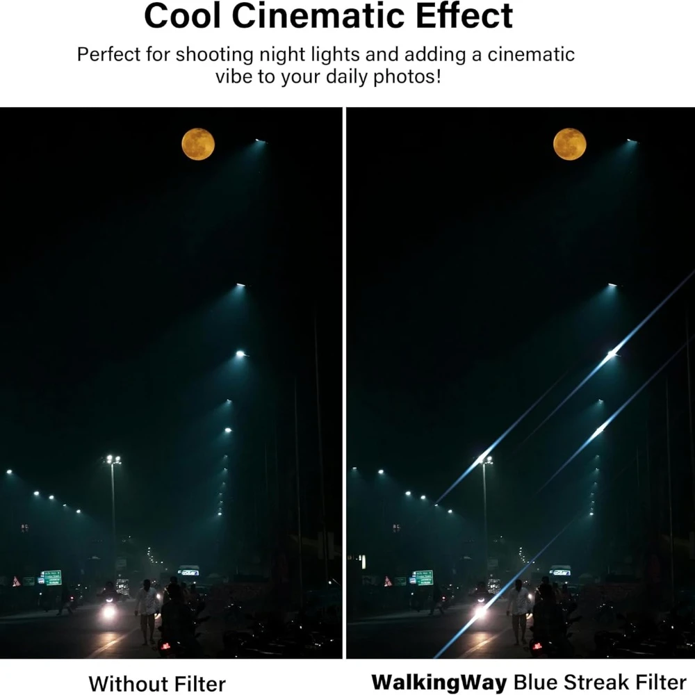 Walking Way Variable Blue Streak Filter  Rotating Anamorphic-Style Streak Effect Lens Filter for Photography and Videography