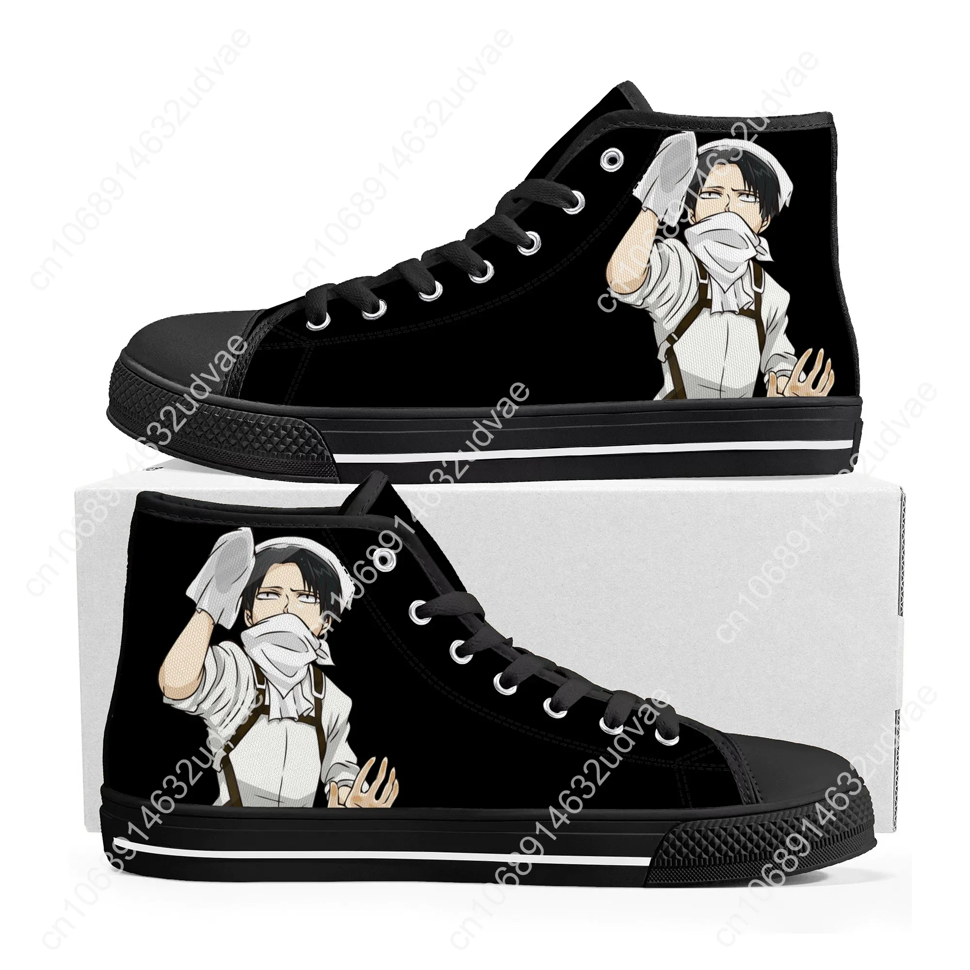 Anime Manga Attack on Titan Levi Ackerman High Top Sneakers Mens Womens Teenager Canvas Sneaker Casual Couple Shoes Custom Shoe