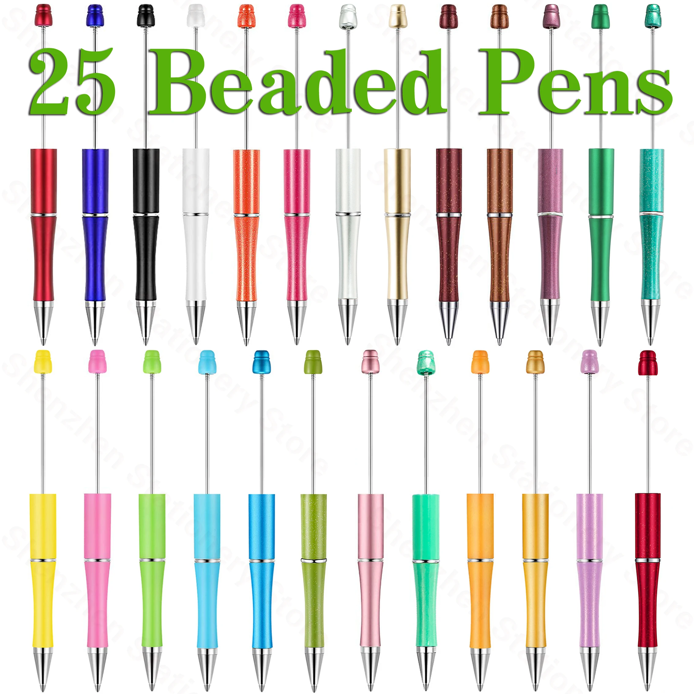 25 Pcs Beadable Pen Plastic Bead Ballpoint Pen Black Ink Beaded DIY Pens Cute Cool Pens for DIY Making Gift Kids Students