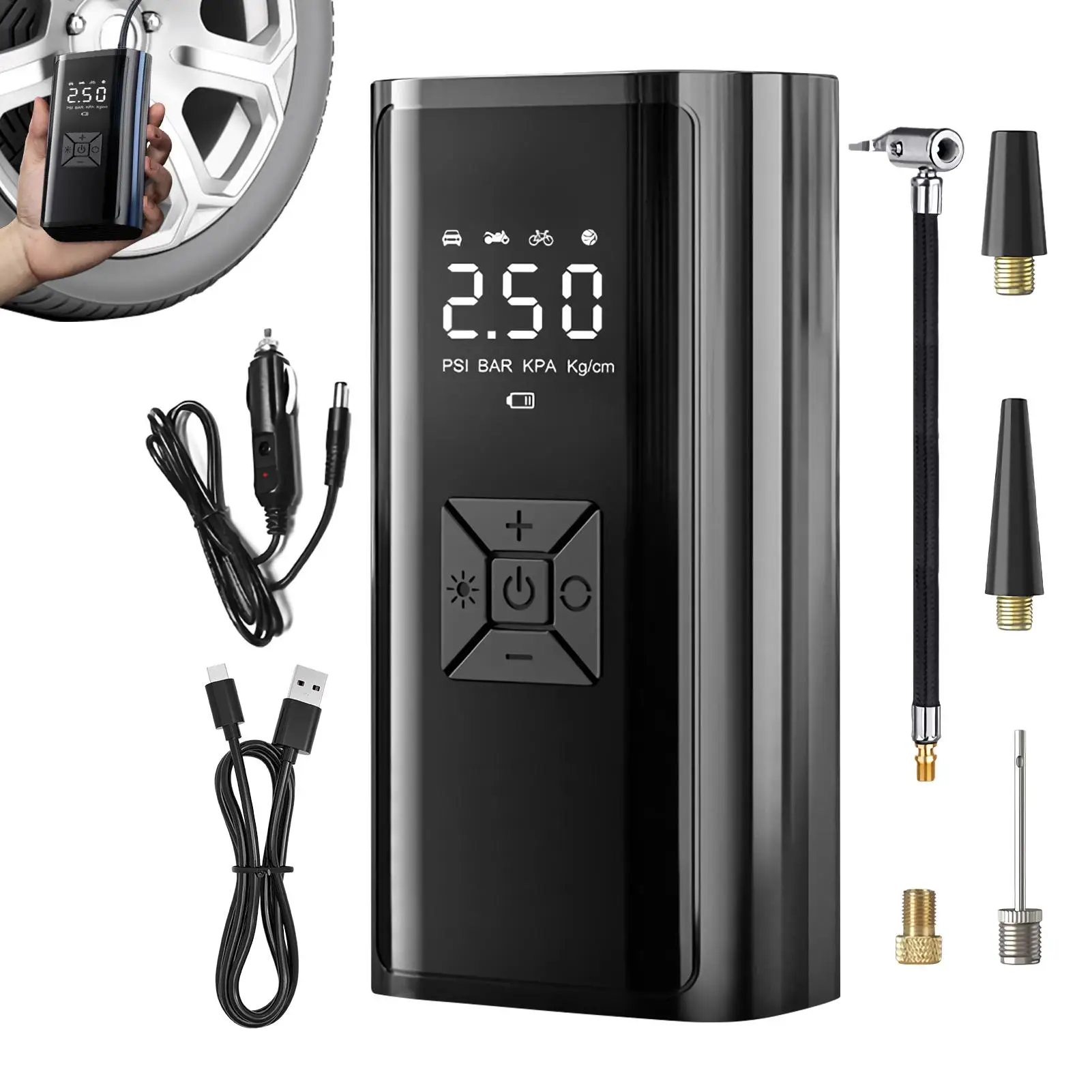 

Portable Air Compressor Motorcycle Portable Air Pump Cordless Tire Inflator With Digital Display For Camping Home Travel Garage