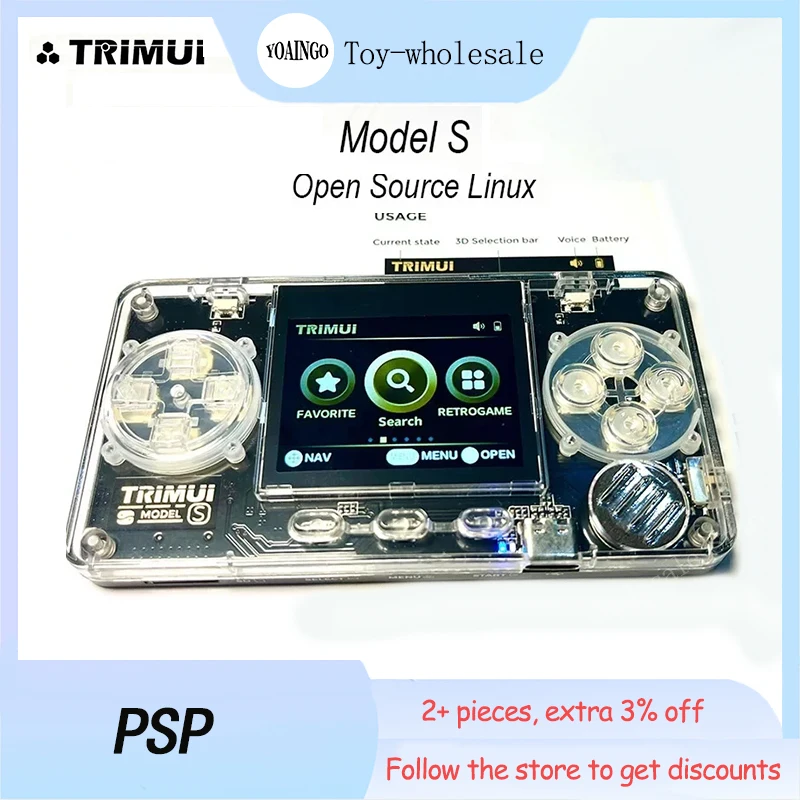 

Trimui Model S Handheld Game Machine 2 Inch Ips Screen Mini Extremely Compact Nostalgic Handheld Card Machine Transparent Body