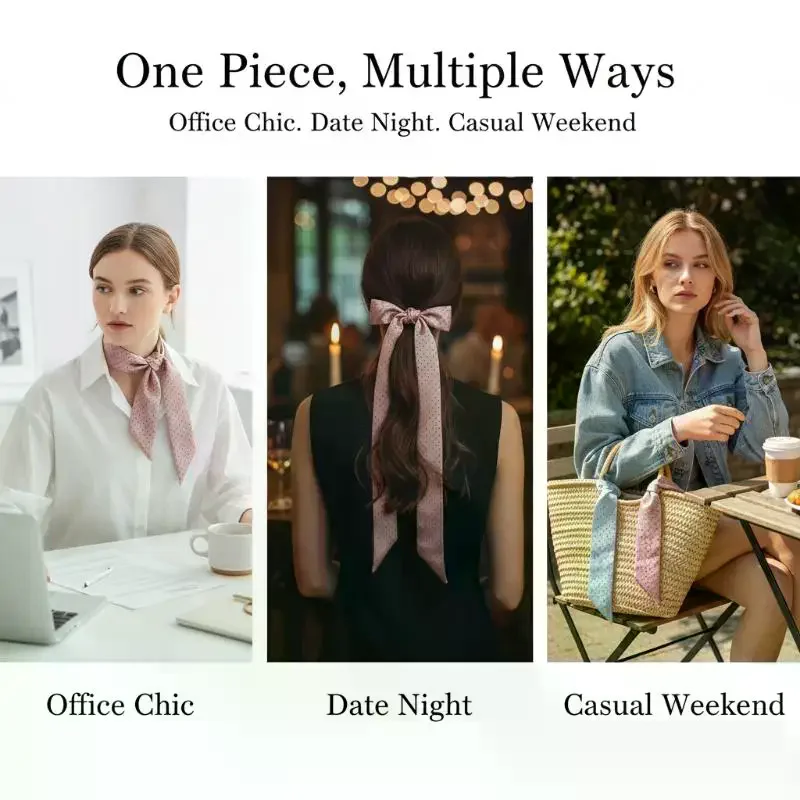 

Polka Dot Women Long Scarf 190x4.5cm Narrow Fashion Bag Ribbon Headband Adjustable Choker for Party and Travel Use