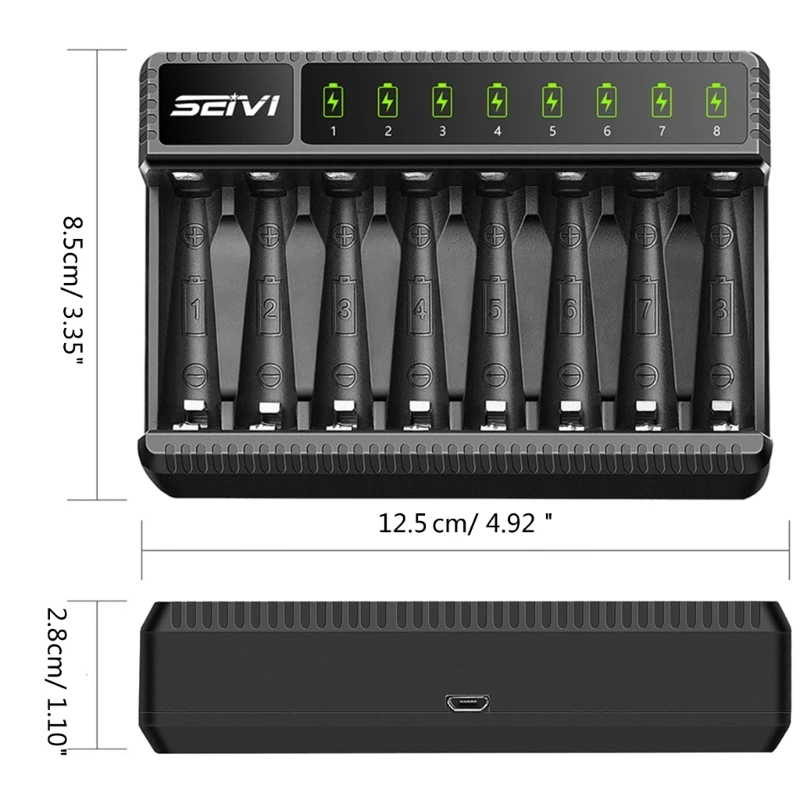 8 Bay AA AAA Battery Charger with LCD Display for NiMH NiCD AA AAA Rechargeable Batteries USB C Charging Independent