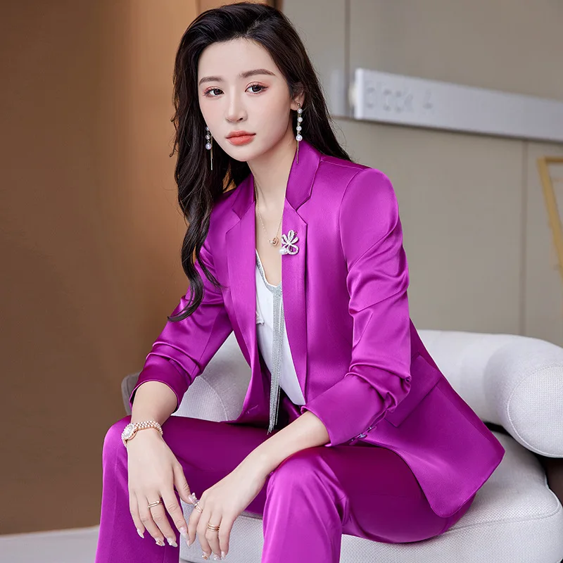 Royal Blue Women\'s Suit Two-piece (Jacket + Pants) Autumn New Blazer with Trousers Fashion Slim Fit Women Business Office Sets