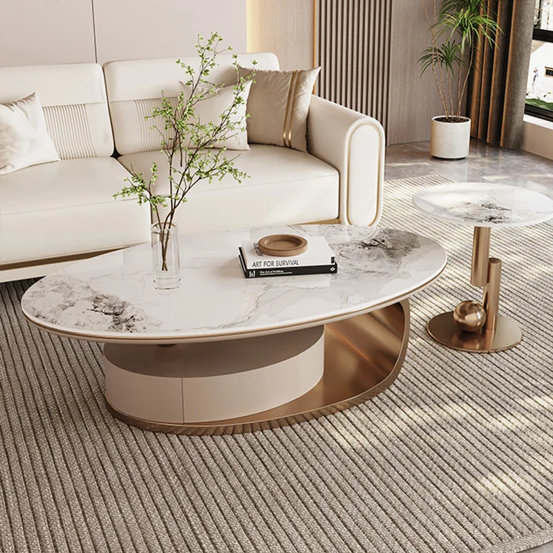 New Design Special Simple Contemporary Center Oval and Round Coffee Table Set Marble Coffee Table for Living Room