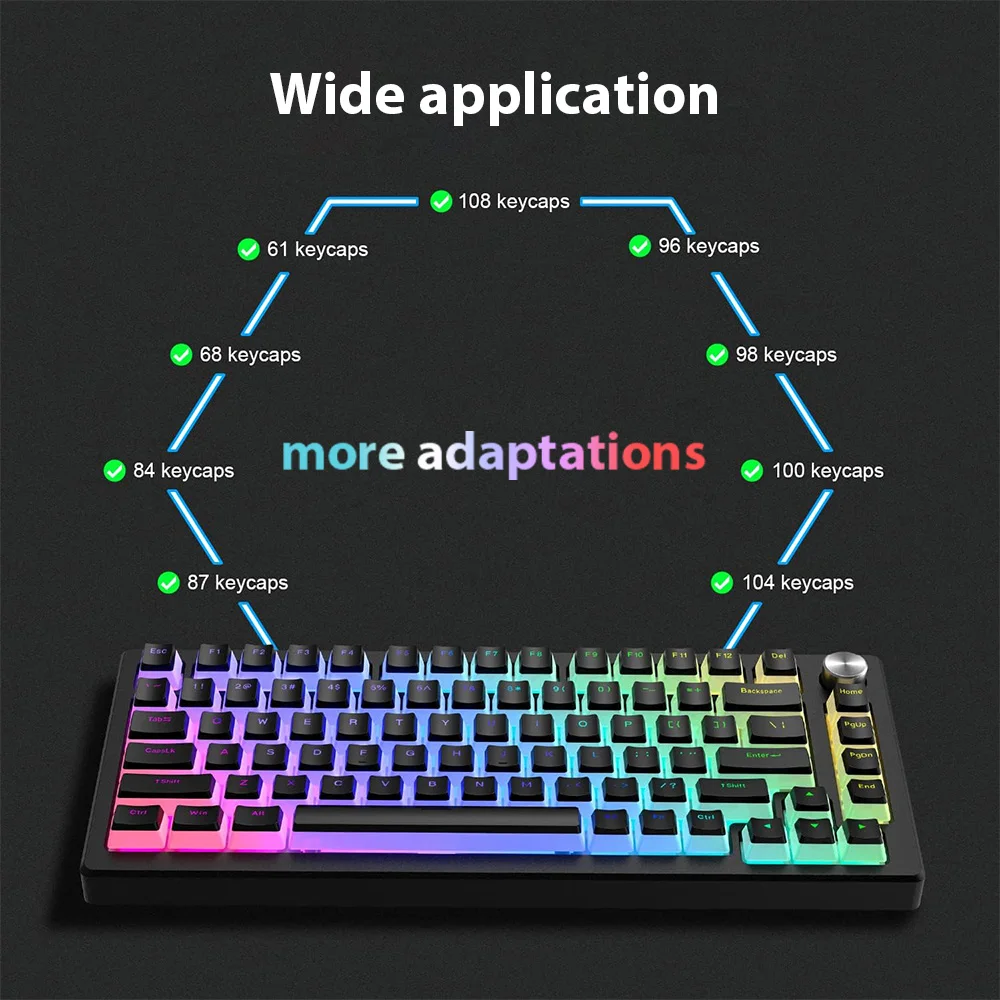 129 Tombol Puding Tombol PBT Double Shot RGB Gaming Keyboard Tombol untuk 61 68 84 87 96 98 100 104 108 Tombol Keyboard Mekanis