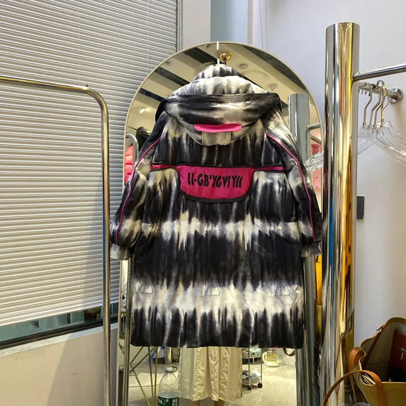 Chaqueta de plumón degradada para mujer, ropa de calle larga con capucha, chaqueta de plumón, abrigo de invierno súper caliente, Parka holgada coreana