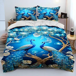 3D Peacock Bird Animal Cartoon Comforter Bedding Set,Duvet Cover Bed Set Quilt Cover Pillowcase,Queen Bedding Set Adult Child