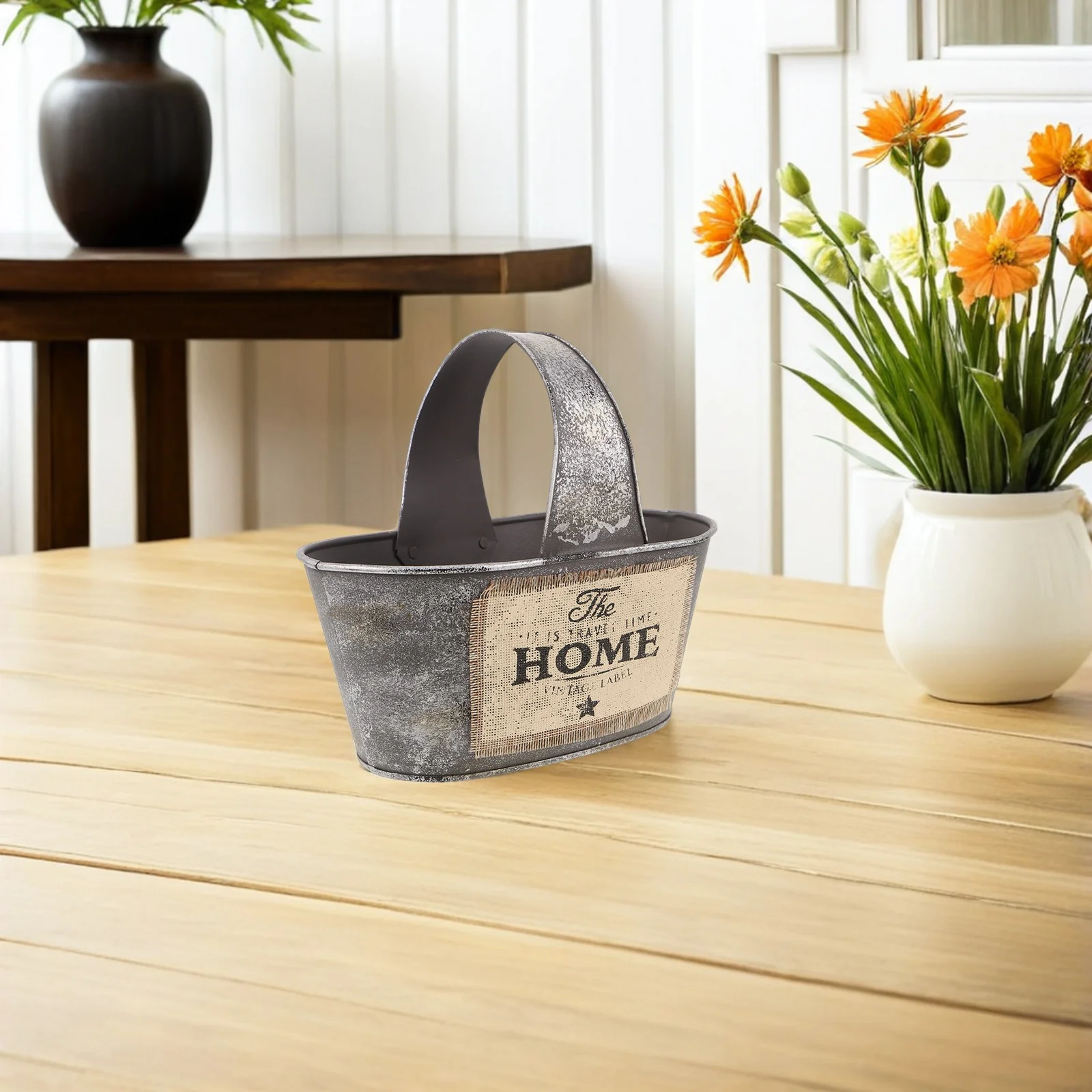 

Vintage Iron Flower Bucket Rustic Metal Planter Indoor Outdoor Floral Arrangement Container Decorative Flower Holder Desktop