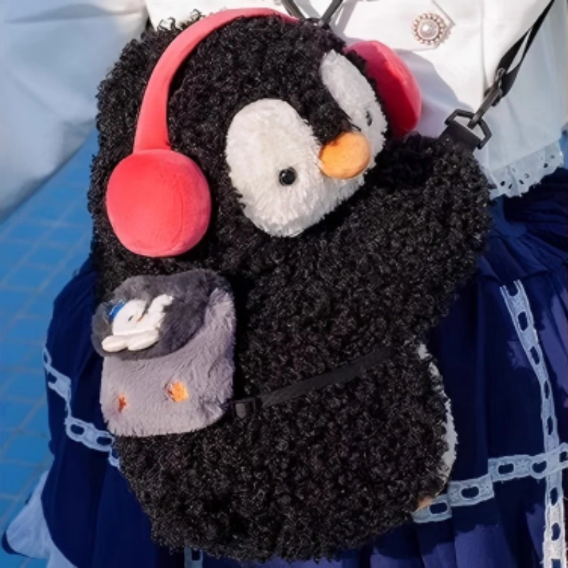 กระเป๋าสะพายข้างรูปเพนกวินน้อยสีกรมท่า น่ารัก สไตล์โลลิต้า การ์ตูน ตุ๊กตาขนนุ่ม กระเป๋าเป้สะพายหลังสำหรับเด็กผู้หญิง ของขวัญเซอร์ไพรส์