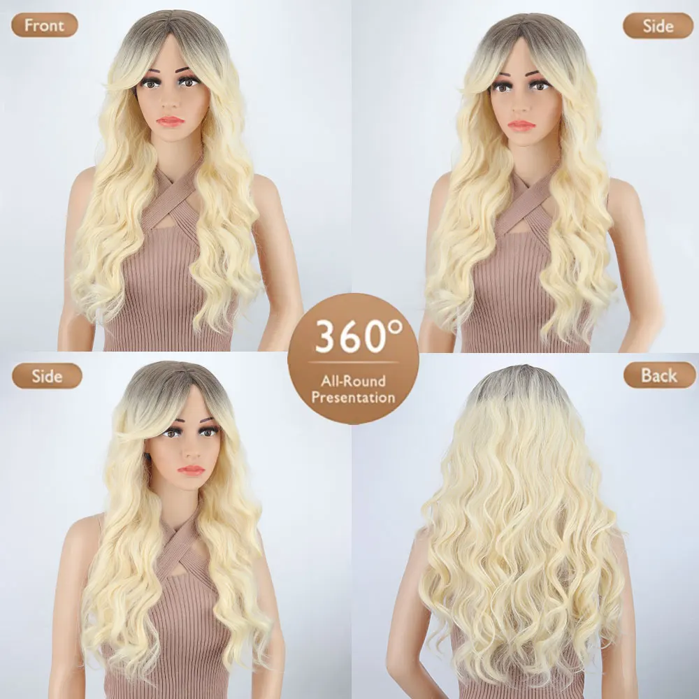 Long wave blonde wig Synthetic wave wig for women Heat resistant mid-part blonde wig for everyday party Cosplay use 26 inches