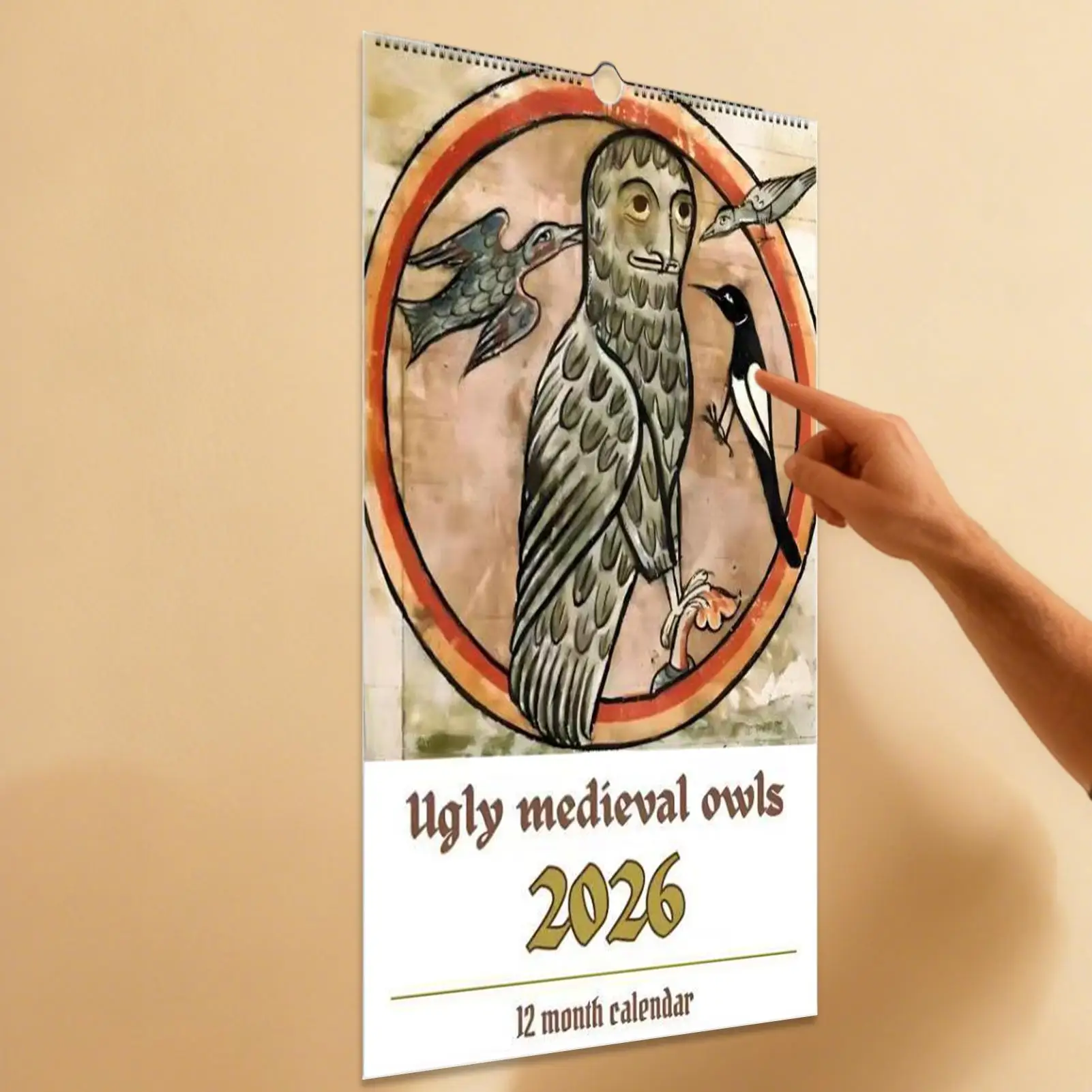 

2026 Calendar Medieval Owls Schedule Planner Monthly Wall Calendars for Friends Family Living Room Study Apartment