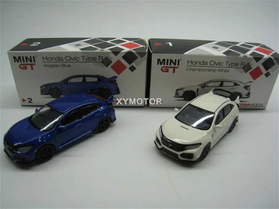 TSM MINI GT 1:64 For Honda Civic Type R FK8 Metal Diecast Model Car Gifts Display Blue/White