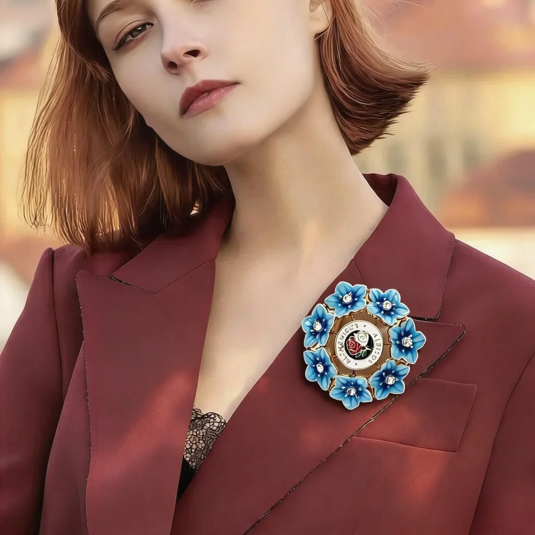 Baroque-Style Luxurious Blue Forget-Me-Not Flower Design Brooch for Men and Women, Jewelry, Fashion Accessories, Party Gift