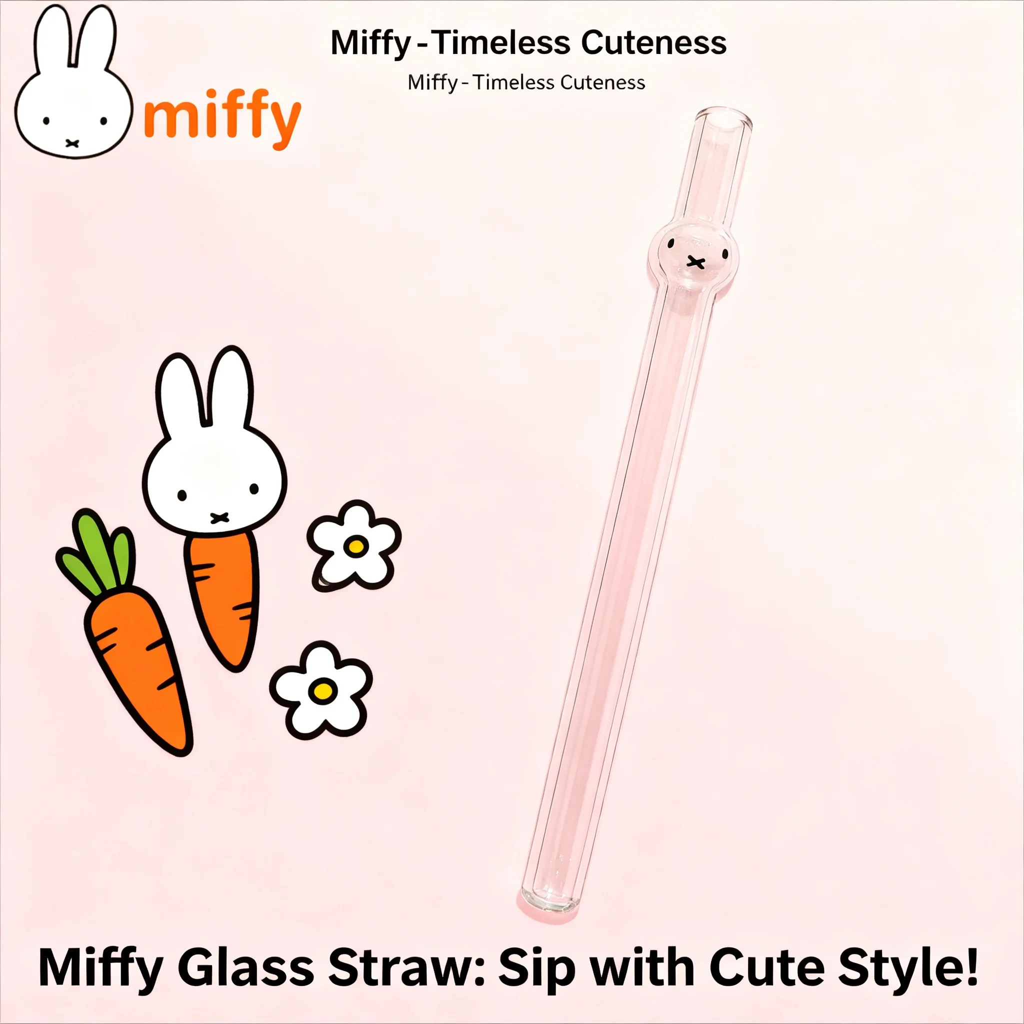 

Miffy Kawaii Cartoon Transparent Glass Straw Large Caliber High Temperature Resistance Student Girl Gift