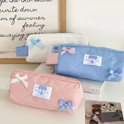 Kawaii Cute Bow astuccio trapuntato ragazza borsa portaoggetti di grande capacità borsa per cancelleria per studenti borsa per il trucco da viaggio materiale scolastico